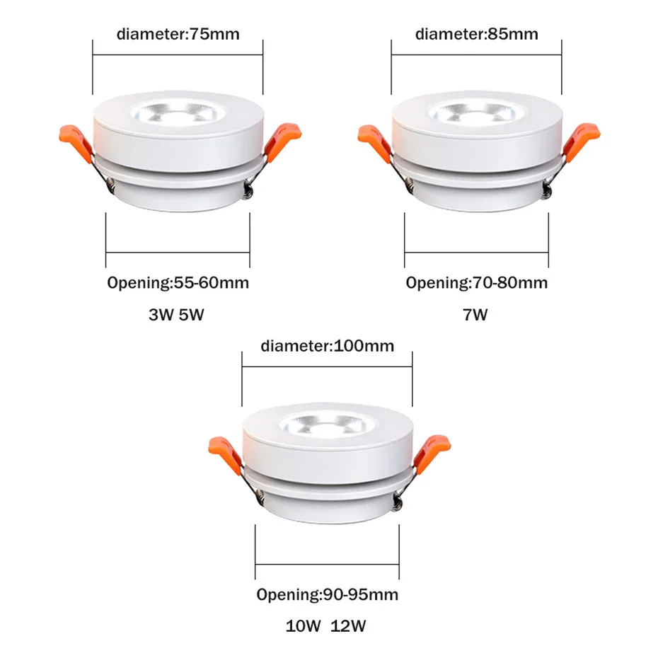 Lâmpada do Teto para Baixo Construído em Luz do Ponto Dobrável e 360 3 W e 5 W e 7 W e 12 w Slim Led Embutido Graus Rotatable Cob Recesso Downlight 7 Cheap Downlights