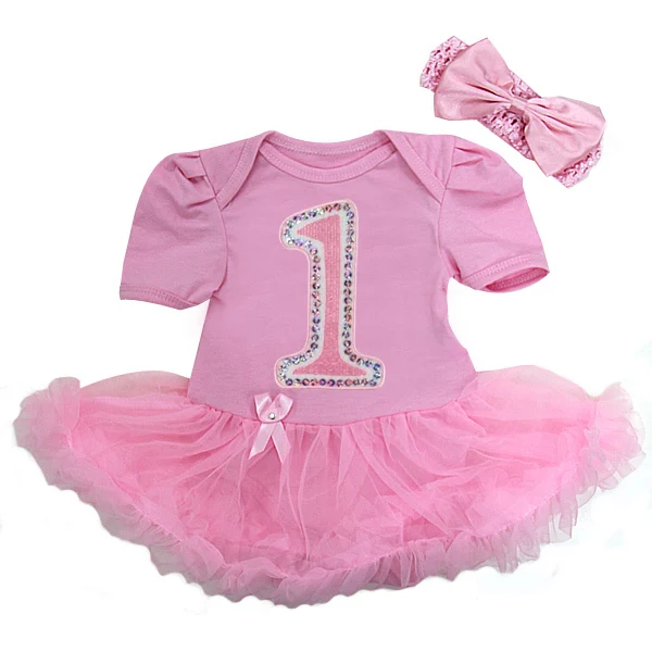 2 Piece Set Baby Girl Clothes Glitter 1st Birthday Light Pink