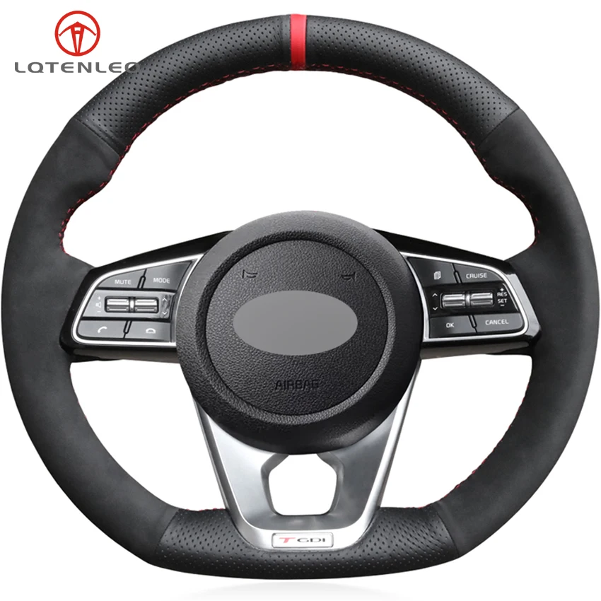 

LQTENLEO Black Genuine Leather Suede Steering Wheel Cover For Kia K5 Optima 2018 2019 Forte GT 2019 2020 Ceed Cee'd GT 2018 2019