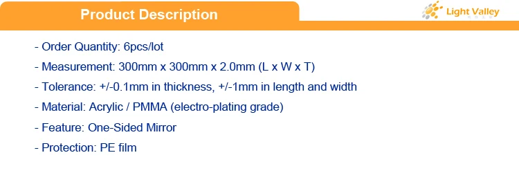 300 мм x 300 мм x 2,0 мм акриловое волокно(PMMA) 1-Сторонняя с золотистой зеркальной-6 шт./партия