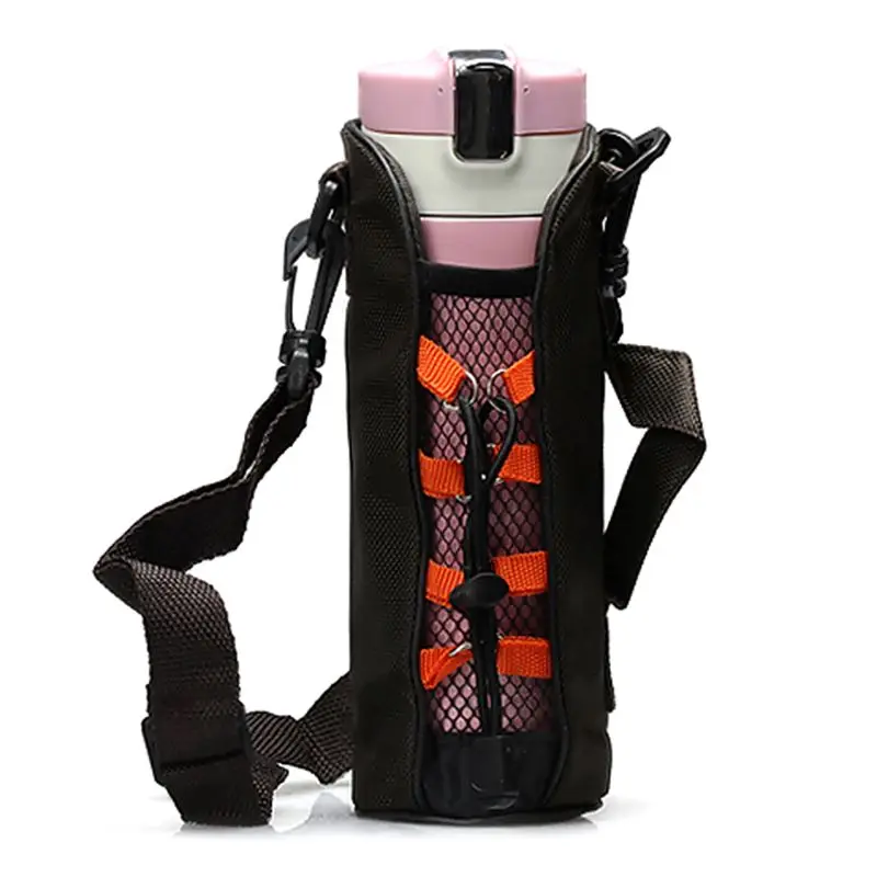 Water Bottle Carrier Heat Insulated Cover Bag Case Pouch Holder With Shoulder Strap Outdoor Tool 20x7.5cm - Цвет: BK