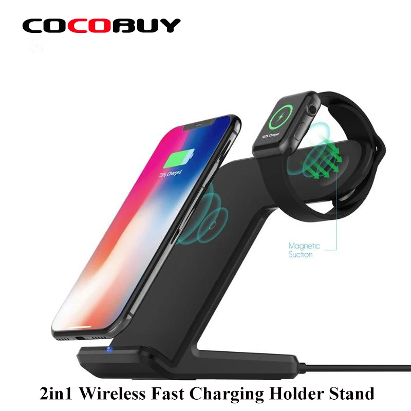 

Novecel 2in1 Wireless Fast Charging Holder Stand for Apple Watch Series 1/ 2/ 3/ 4 iPhone 8G - Xs Max Samsung Edges With Type-C