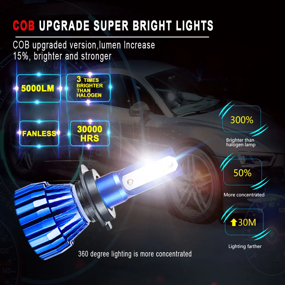 AcooSun H4 светодиодный H7 автомобилей головной светильник H1 H3 H11 HB3 9005 6000 К 50 Вт 5000LM все в одном Автомобильные фары светильник HB4 9006 9012 COB комбо