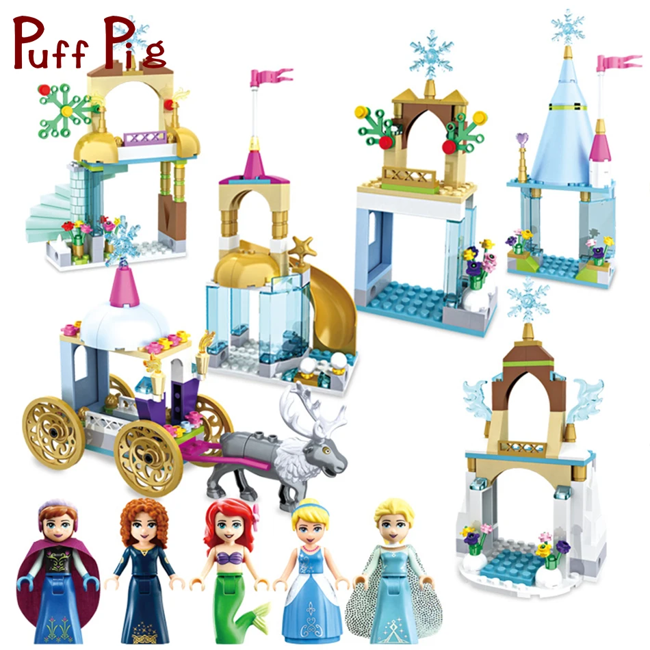 

Princess Ice Castle Mermaid Elsa Anna Dress Up Figures Building Blocks Set Compatible Legoed Friends Toys For Children Girls