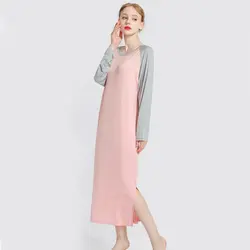 Плюс размер одежда для сна Женское ночное платье сшивание ночное белье женское свободное эластичное ночное белье Длинные пижамы женская