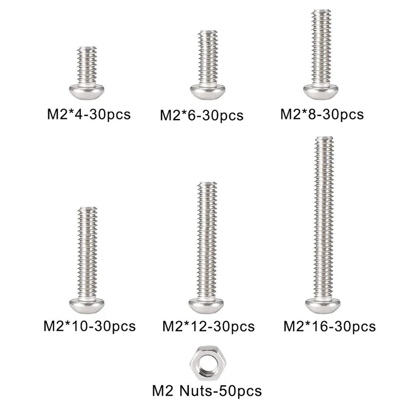 230pcs M2 304 Stainless Steel Hex Socket Button Head Cap Bolts Screws Nuts Kit 3