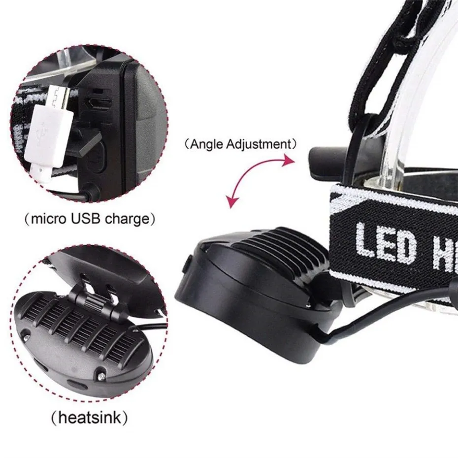 Светодиодный налобный фонарь 4 * T6 + 2 COB красный USB Перезаряжаемый 7 режимов с