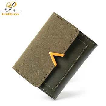 

Prettyzys Women Wallet Female Slim Patchwork Leather Coin Card Holder Short Purses Small Scrub Mini V Chareter Letter Money Bag