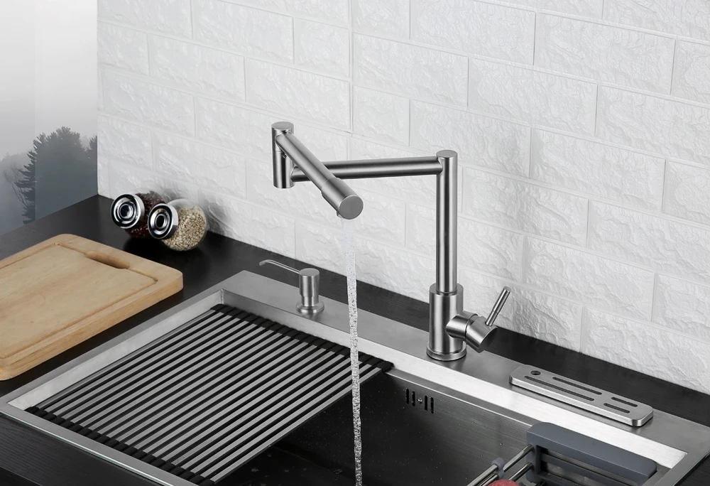 Folding Kitchen Faucet Stretchable Swing Arm Brushed  Single Hole Single Handle Deck Mounted Cold & Hot Kitchen Sink Faucet  (9)