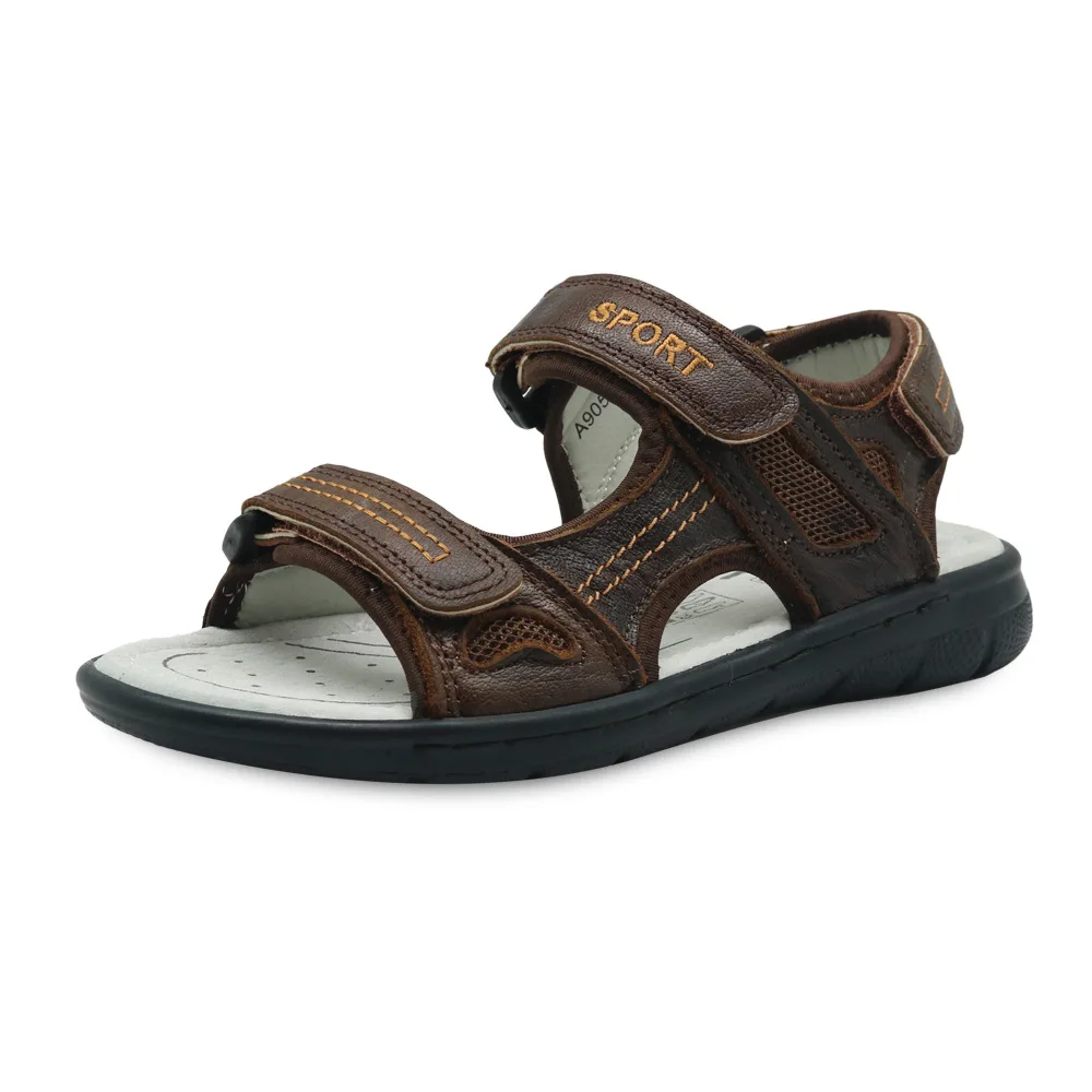 

Kalupao New Summer Boy Sandals Big Kids Genuine Leather Flat Orthopedic Children's Hook & Loop Shoes for Boys with Arch Support