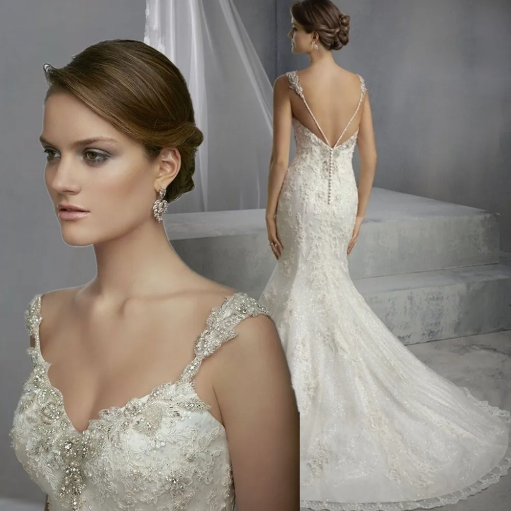 lace appliques chiffon wedding dress backless sexy...