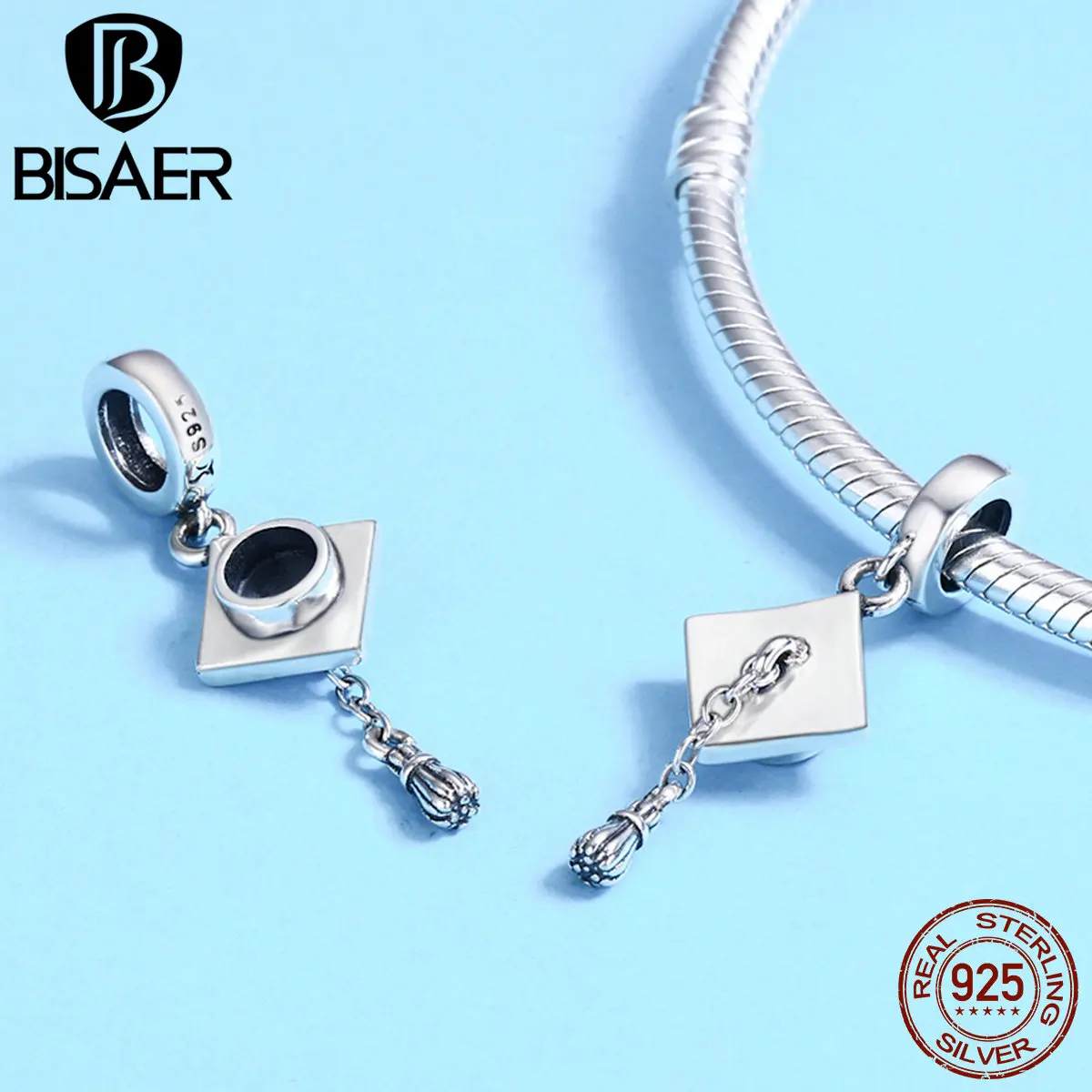 

100% 925 Sterling Silver Graduate Gift Trencher Cap Long Tassel Charm Fit Charms Original 925 Bracelet Sterling Silver Jewelry