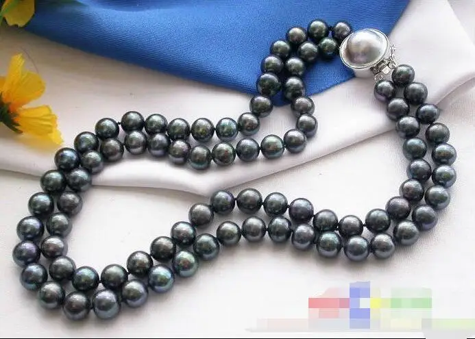 

FREE SHIPPING HOT sell new Style >>>>AA++ 2ROW 11mm BLACK ROUND FW PEARL NECKLACE MABE