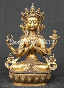 

bi001288 18" Tibet Buddhism Bronze Gilt 4 arms Chenrezig Buddha Avalokiteshvara Statue