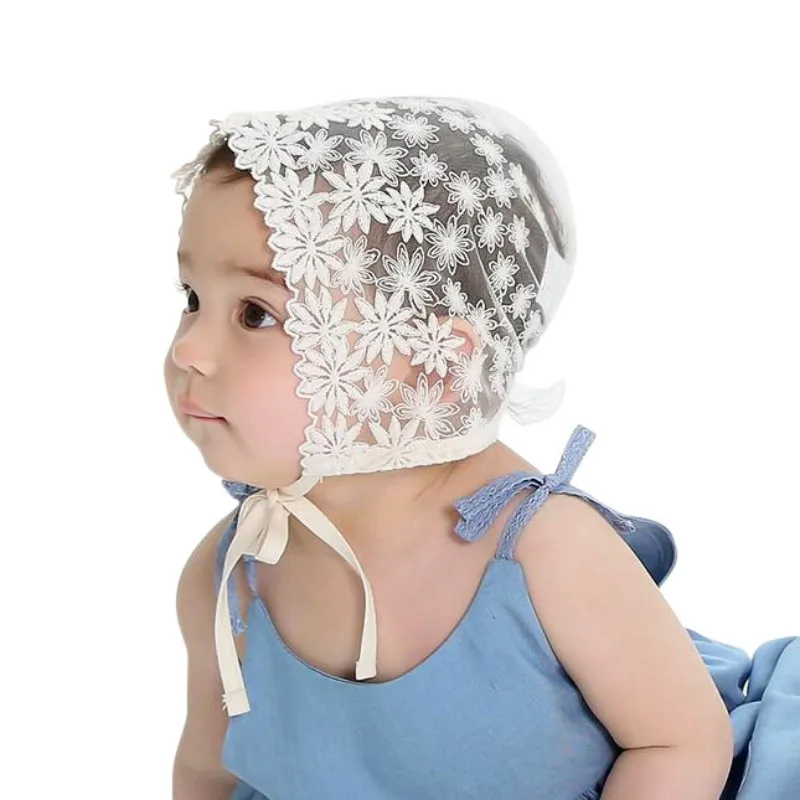 

Newborn Baby Infant Spring Hat Ear Protection Toddler Sun Flower Princess White Lace Palace Hat