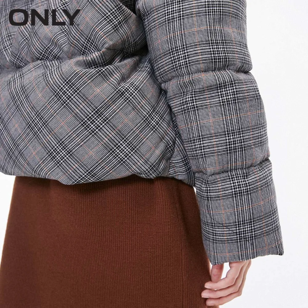 Только Женская зимняя новая клетчатая короткая пуховая куртка с капюшоном мягкая и удобная ткань на кнопках пуховик женский | 118323507