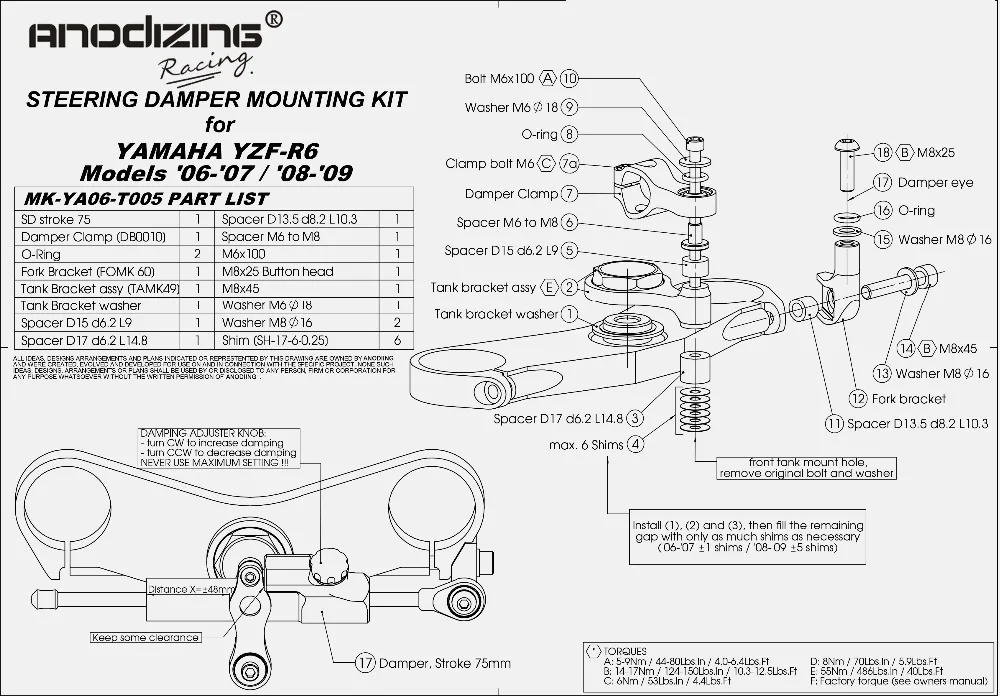 GT мотор- для YAMAHA YZF R1 2002- R6 2006- мотоцикл рулевой Стабилизатор демпфер Монтажный кронштейн комплект