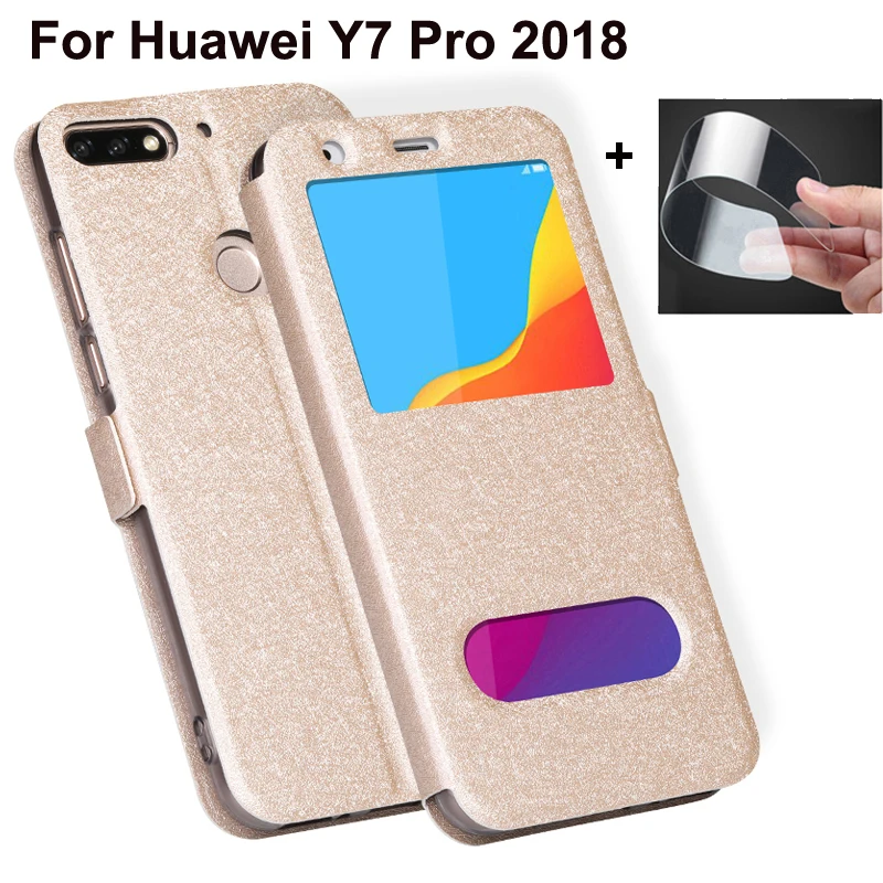 Чехол с открытым окошком 5 99 дюйма для Huawei Y7 Pro 2018 чехлы из искусственной кожи Y7Pro
