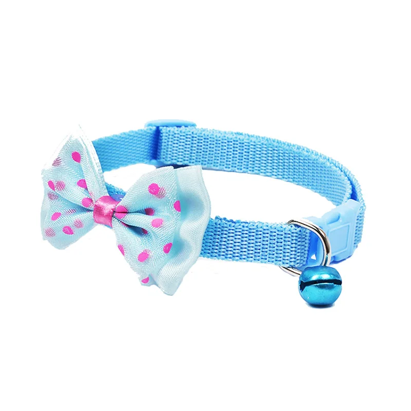 Bow Dog Collar Cute Pet Collars With Bells Small Cats Dogs Yorkies Neck Belt Adjustable Claw Pet Cat Collar Necklace collar gato - Цвет: Blue bow