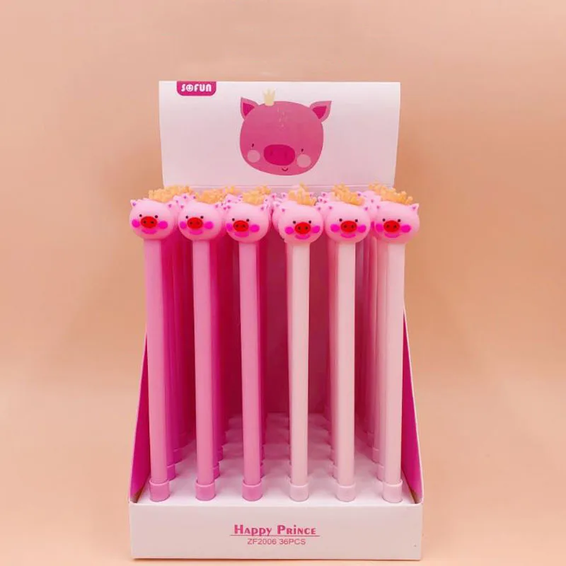 

4 Pcs/set Lovely Pink Prince Crown Pig Silicone Gel Pens Black Ink Signature Pens Gift Korean Stationery Office School Supply