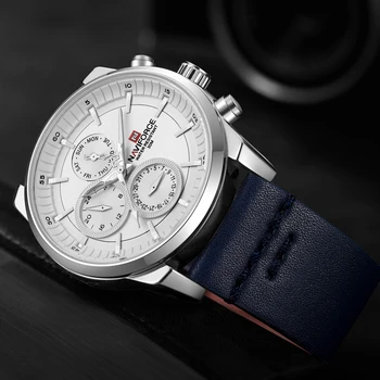 

NAVIFORCE Top Luxury Brand Blue Leather Strap Men Watches Big Dial Analog Quartz Wrist Watches 24 Hour Date Week Male Clock