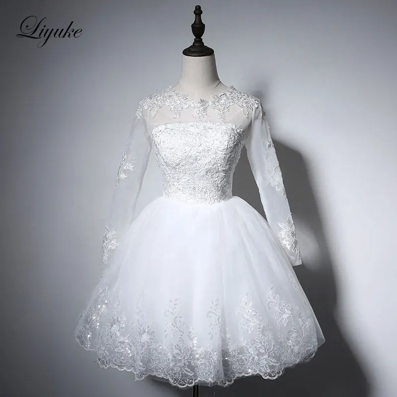 

Liyuke White Color Prom Dress Appliques With Scalloped Neckline A Line Cap Sleeve Custom Made