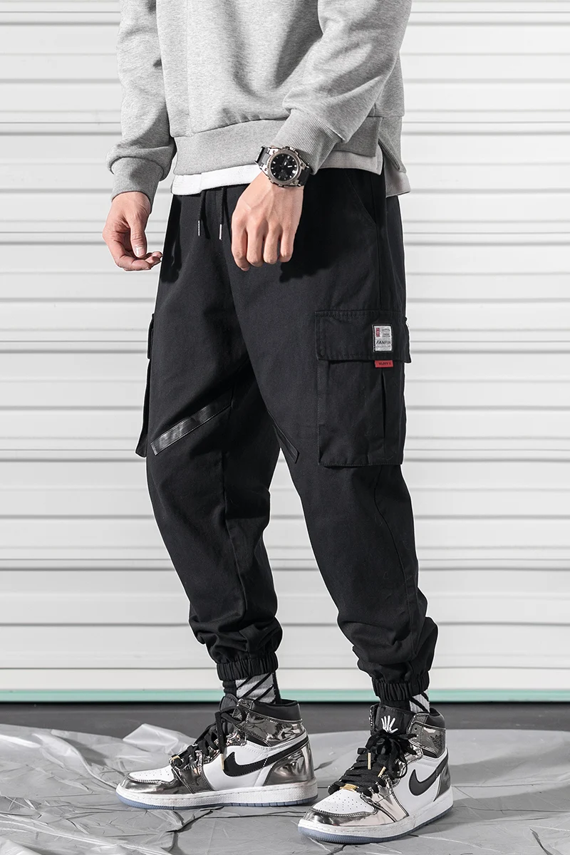 mens khaki cargo pants elastic waist