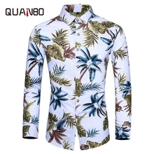 Мужская модная Повседневная рубашка с цветочным принтом размера плюс, новинка, осенняя мужская рубашка с длинным рукавом, черная, белая, с квадратным воротником, тонкая мужская рубашка