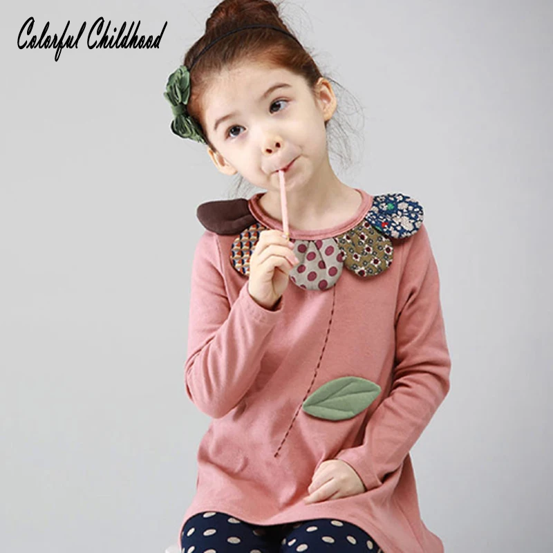 

Children clothing toddler girls t shirt girl Autumn tops kids flower collar Spring blouse little girls princess party t shirts