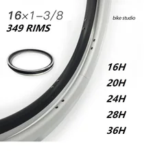 Jantes de bicyclette pliante Double couche de 16 pouces, 1 à 349, en alliage d'aluminium, jantes 3/8 noir argenté, 16, 20, 24, 28, 36 trous, modèle CNC