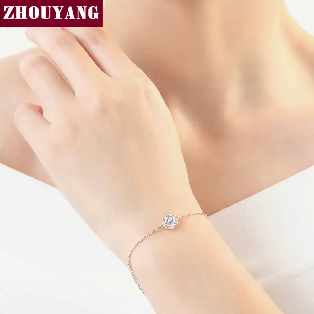 ZHOUYANG браслет для женщин, круглая огранка, микро мозаика, кубический цирконий, розовое золото, цвет и серебро, ювелирное изделие ZYH165 ZYH101