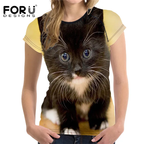 FORUDESIGNS/футболка 3D Kawaii Женская одежда с рисунком кота короткий рукав полиэстер футболка женская футболка с круглым вырезом фитнес повседневные футболки - Цвет: H2286BV