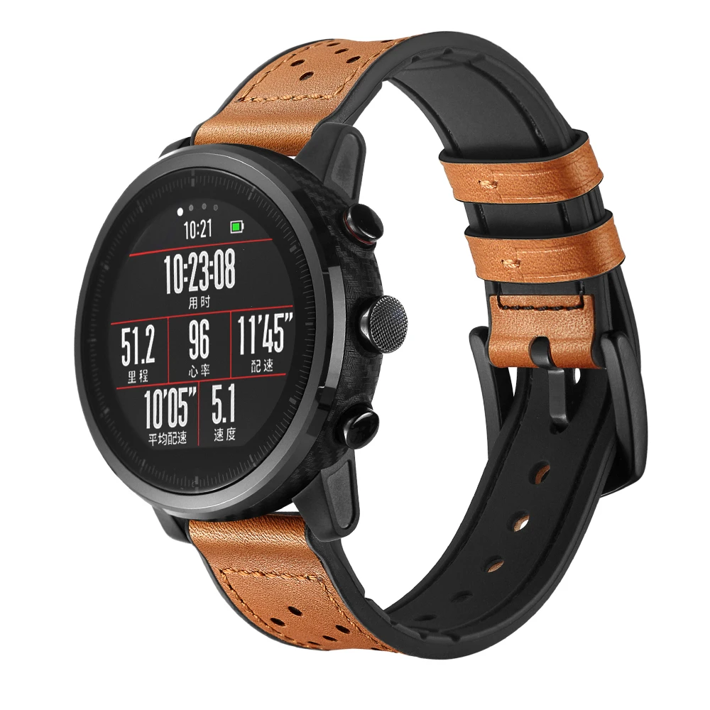 Кожаный ремешок для Xiaomi Huami Amazfit темп Stratos Смарт часы браслет для Xiaomi Amazfit ремешок из натуральной кожи ремень 22 мм