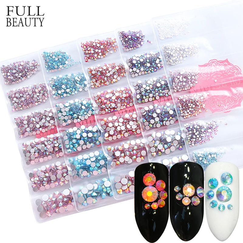 

Full Beauty 720pcs AB Color 3D Nail Glitter Diamond Mixed Size Flatback Rhinestones Tips Tool Set for Nail Art Decorations CH838