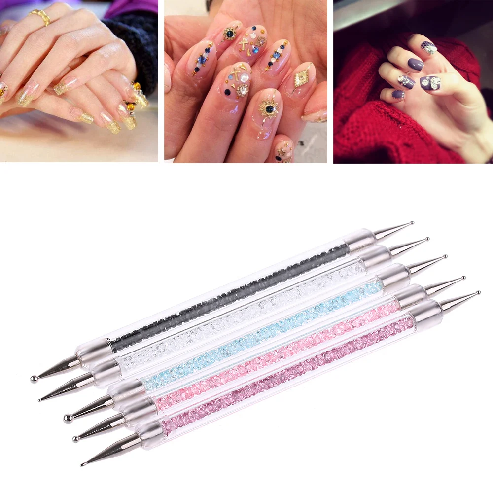 5pcs/set Acrylic Dual ended Nail Art Dotting Pen Crystal Colorful