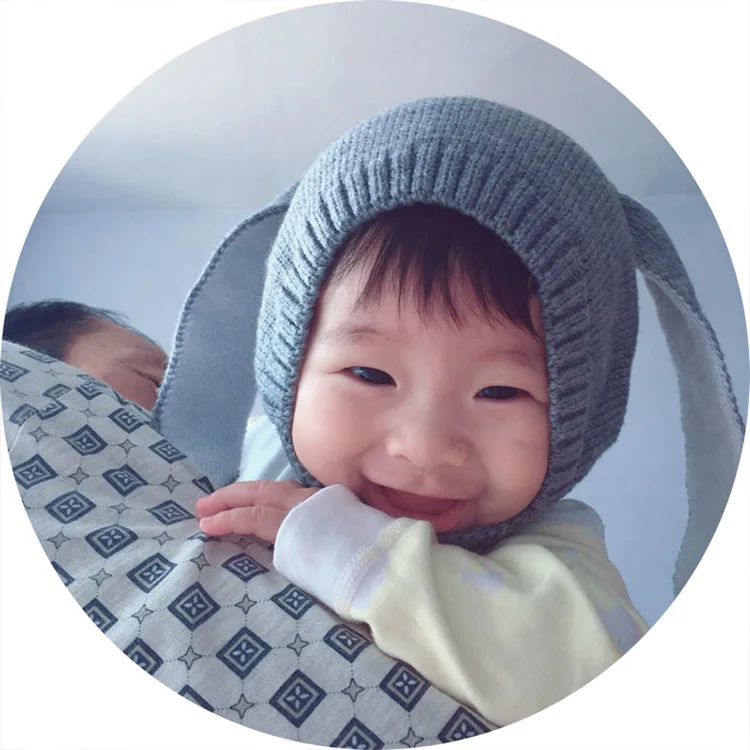 Корейская версия зимние Шапки для маленьких мальчиков и девочек вязанная шапка-ушанка Мягкий Вязаный крючком детские шапки-кролики Дети