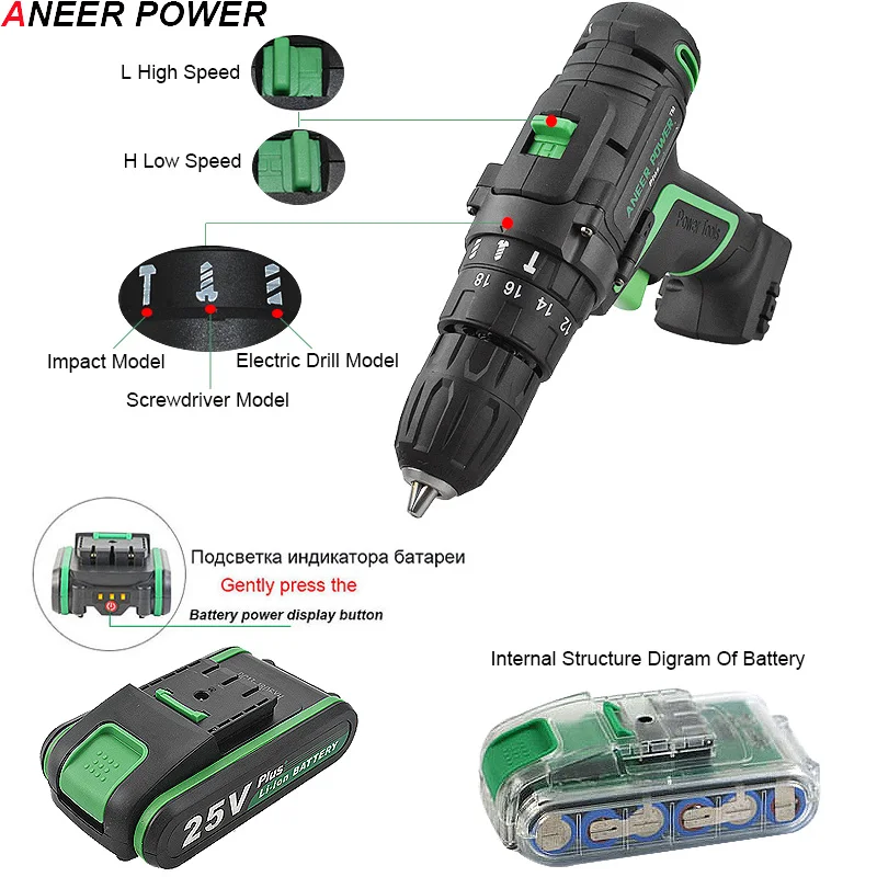 25V Rechargeable Lithium Battery Impact Drill Electric Hand Drill Battery Cordless Drill Home Diy Power Tools + Deluxe Gift Box