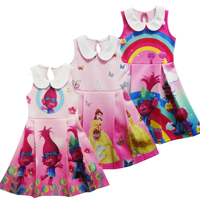 

Trolls Dress Children Clothing Summer sleeveless Dresses Girls Baby Costume Princess Party Dress Girl Clothes Kid Casual Clothes