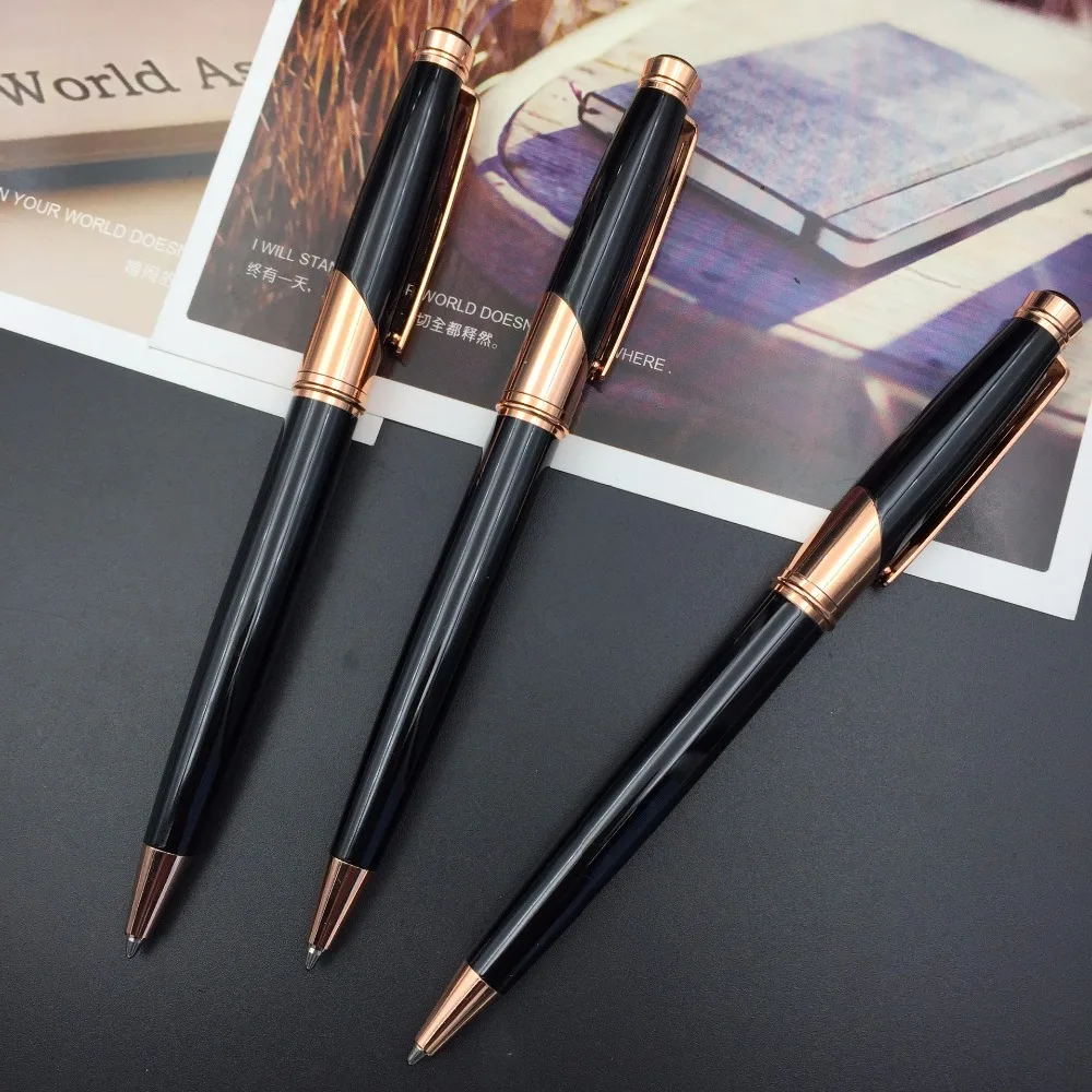 Черная и розовая золотая металлическая шариковая ручка для письма, подарочная ручка, роскошные шариковые ручки для офиса и школы, ручка-знак