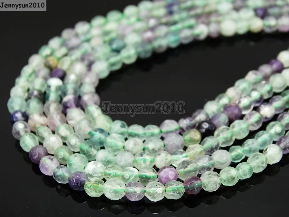 

Natural Fluorite Gems Stones 4mm Faceted Round Spacer Loose Beads 15'' Strand for Jewelry Making Crafts 5 Strands/Pack