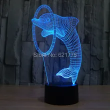 4 шт./лот Новое Видение Stereo touch лампы 7 изменение Цвета СВЕТОДИОДНЫЕ 3D Дельфин ночник с USB заряда многоцветный Arcylic таблицы лампы