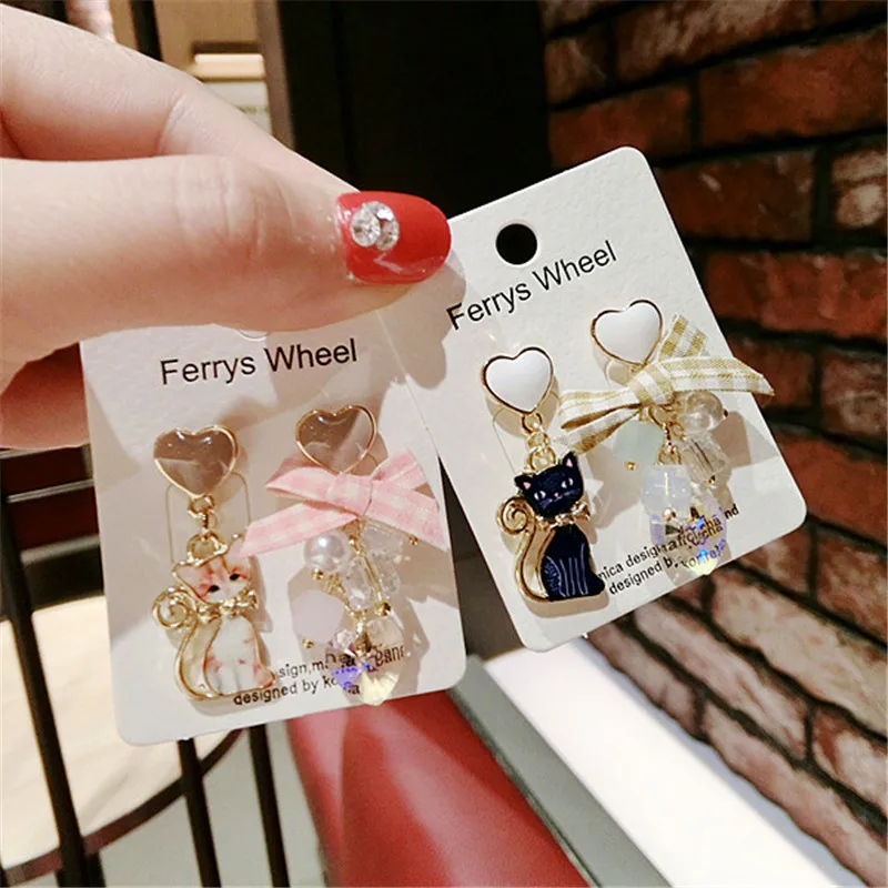 

Korea Handmade Anti-allergy Cartoon Cat Heart Women Drop Earrings Dangle Earrings Fashion Jewelry Accessories-QQD5