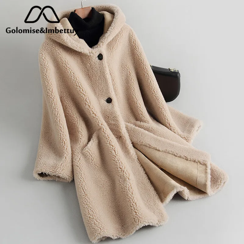 

Golomise&Imbettuy Real Composite Lamb Fur Coat Women Genuine Shearling Wool Fur Coat/Jacket with Faux Suede Leather Liner