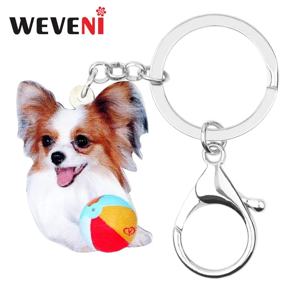 

WEVENI Original Design Acrylic Papillon Dog KeyChain Keyrings Fashion Pet Jewelry For Women Girls Bag Car Charms Lots Pendant