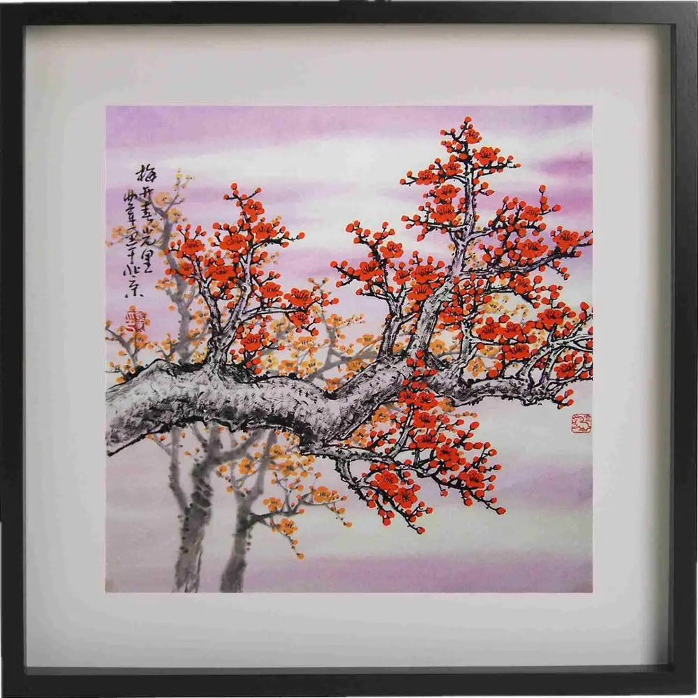 Traditional Purple Chinese Blossom Canvas Wall Art Picture Print
