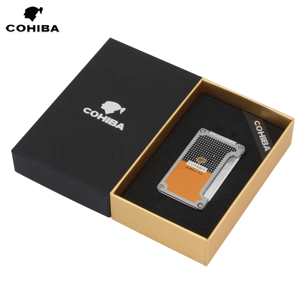 COHIBA дизайн 3 струя пламени сигары Зажигалка Ветрозащитная металлическая газовая зажигалка бутан фонарь зажигалка с сигары удар