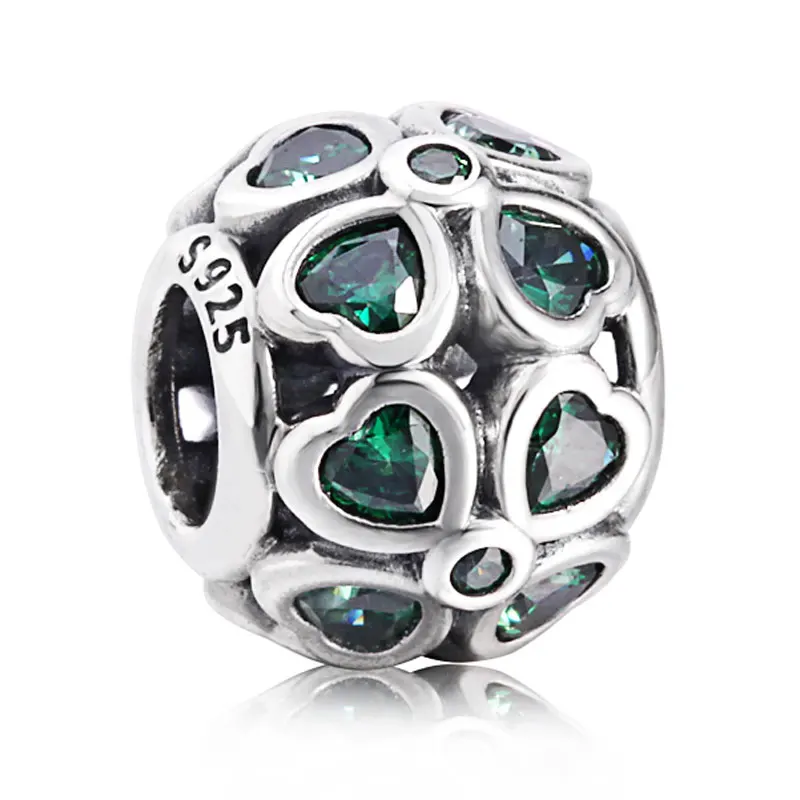 

New 925 Sterling Silver Bead Charm Pink & Rose & Green Lucky Clover With Crystal Beads Fit Pandora Bracelet Bangle DIY Jewelry