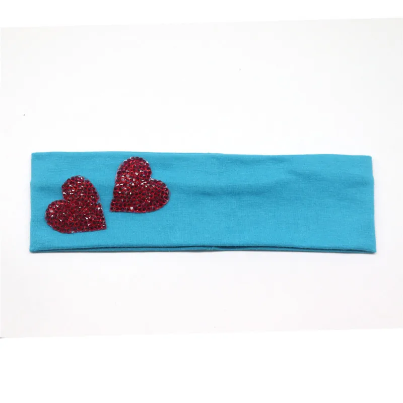 Blue Red 5,5 см, повязки на голову для девочек, летняя мода, двойное сердце, стразы, эластичная повязка на голову для маленьких девочек, хлопковые аксессуары для волос - Цвет: Blue Red