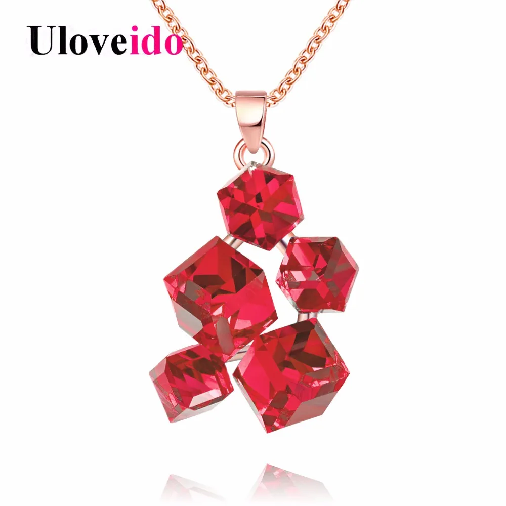 

Uloveido Colar Geometric Necklaces & Pendants Rose Gold Color Women Necklace with Red Stones Punk Suspension New Jewellery GR125