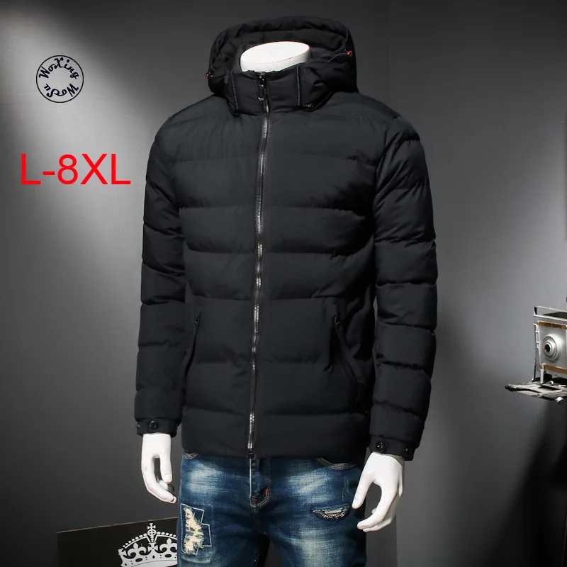 

Woxingwosu men's hooded parkas fatty big yard cotton coat male shortcotton jacket big size L to 4XL 5XL 6XL 7XL 8XL